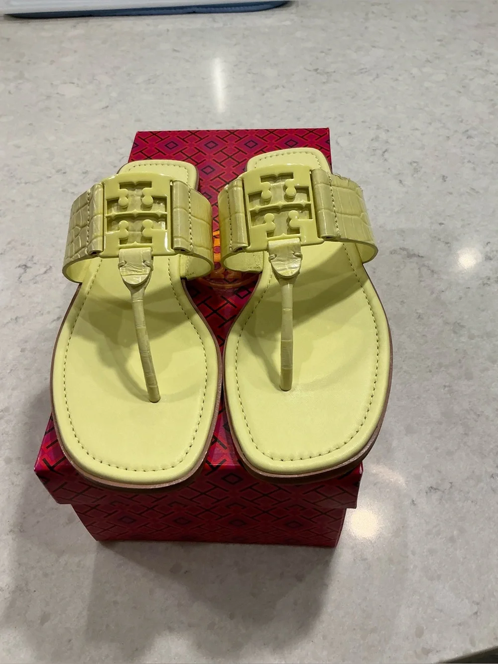 Tory Burch Lemon Yellow Logo Thong Sandals